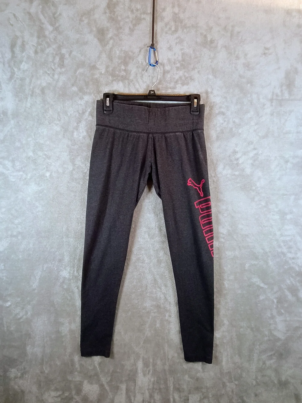 Puma Kids' Girls Charcoal Leggings with Pink Logo Size Large